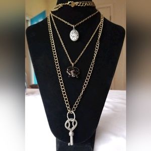 Summit Ent layered vintage inspired crystal ball key lion crest necklace